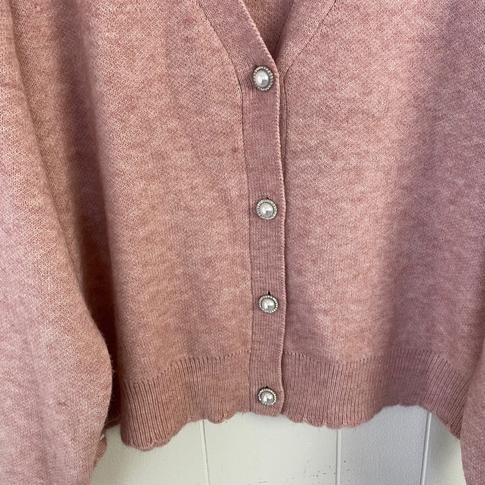 Celebrity Pink Pale Mauve V-Neck Faux Pearl Button Cardigan Sweater XXXL - Picture 10 of 12